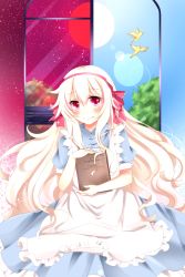 Rule 34 | 1girl, blonde hair, blush, buttoned cuffs, buttons, highres, kagerou project, kozakura marry, long hair, looking at viewer, red eyes, sisterakuma, sky, smile, solo, star (sky), starry sky, very long hair, vocaloid