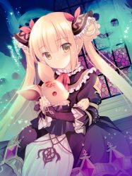 Rule 34 | 1girl, black dress, blonde hair, blush, brown eyes, closed mouth, commentary request, double bun, dress, frilled sleeves, frills, hair between eyes, hair bun, hair ribbon, indoors, juliet sleeves, long hair, long sleeves, looking at viewer, luna (shadowverse), hugging object, princess connect!, puffy sleeves, red ribbon, ribbon, shadowverse, shirogane hina, sidelocks, sleeves past wrists, solo, standing, stuffed animal, stuffed dog, stuffed toy, translation request, twintails, very long hair