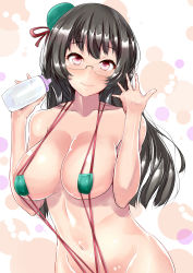 Rule 34 | 10s, 1girl, absurdres, choukai (kancolle), glasses, highres, kantai collection, long hair, looking at viewer, sankakusui, slingshot swimsuit, smile, solo, swimsuit