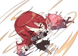 Rule 34 | &gt; &lt;, 2girls, annie (league of legends), beancurd, chibi, closed eyes, jpeg artifacts, katarina (league of legends), league of legends, multiple girls, open mouth, pink hair, red hair, spinning