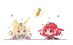 Rule 34 | animal ears, bare shoulders, breasts, cheese dakke, chest jewel, chibi, cleavage, cleavage cutout, clothing cutout, dress, earrings, elbow gloves, gloves, highres, jewelry, large breasts, mythra (xenoblade), pyra (xenoblade), rabbit ears, rabbit girl, red eyes, red hair, short dress, short hair, swept bangs, tiara, white dress, white gloves, xenoblade chronicles (series), xenoblade chronicles 2