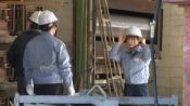 Rule 34 | 1girl, animated, asian, sound, breasts, brown hair, censored, fingering, hard hat, helmet, mosaic censoring, photo (medium), pussy, standing, vaginal, video