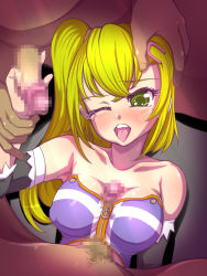 Rule 34 | 1girl, 2boys, bare shoulders, beatmania, beatmania iidx, blush, breasts, censored, covered erect nipples, detached sleeves, green eyes, green hair, group sex, hair ornament, hairclip, hand on another&#039;s head, handjob, highres, kitami erika, lying, medium breasts, multiple boys, on back, one eye closed, open mouth, paizuri, paizuri under clothes, penis, straddling, straddling paizuri, tearing up, tears, tongue, tongue out