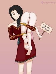 Rule 34 | 2girls, absurdres, anus, artsyanthony, carrying, carrying over shoulder, carrying person, cinder fall, dress, femdom, highres, humiliation, multicolored hair, multiple girls, neo politan, nude, pussy, red dress, red eyes, rwby, sign, uncensored, yuri