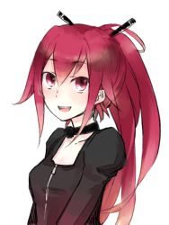 Rule 34 | 1girl, :d, choker, cul, long hair, minato (shouno), open mouth, pink eyes, pink hair, ponytail, smile, solo, upper body, vocaloid
