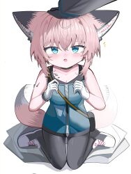 Rule 34 | 1girl, 1other, :o, absurdres, afterimage, animal ears, arknights, bag, bare arms, bare shoulders, black choker, black footwear, black gloves, black pantyhose, blue dress, blue eyes, blush, breasts, brown hair, choker, cleavage, collarbone, doctor (arknights), dress, fox ears, fox girl, fox tail, gloves, hair between eyes, hands up, headpat, highres, kneeling, long sleeves, material growth, nose blush, open mouth, oripathy lesion (arknights), out of frame, pantyhose, shoes, shoulder bag, simple background, sleeveless, sleeveless dress, small breasts, spam (spamham4506), sussurro (arknights), tail, tail wagging, white background, white gloves