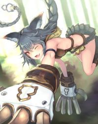 Rule 34 | 10s, 1girl, ;3, ;d, animal ears, arm belt, armor, bad id, bad pixiv id, blurry, boots, braid, claw (weapon), depth of field, erune, eyelashes, fang, granblue fantasy, grey hair, hair between eyes, long hair, looking at viewer, miniskirt, one eye closed, open mouth, pleated skirt, pounce, red eyes, ryuinu, sen (granblue fantasy), single braid, skirt, smile, solo, very long hair, weapon