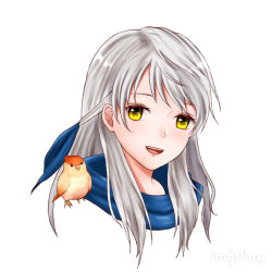 Rule 34 | 1girl, :d, aplche, blue ribbon, cropped torso, fire emblem, fire emblem: radiant dawn, hair ribbon, long hair, looking at viewer, micaiah (fire emblem), nintendo, open mouth, portrait, ribbon, silver hair, simple background, smile, solo, white background, yellow eyes, yune (fire emblem)
