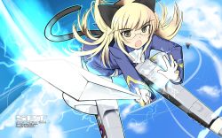 Rule 34 | 1girl, aki426, animal ears, bad id, bad pixiv id, blonde hair, cat ears, cat tail, electricity, glasses, highres, long hair, open mouth, pantyhose, perrine h. clostermann, solo, strike witches, striker unit, sword, tail, uniform, wallpaper, weapon, world witches series, yellow eyes
