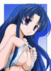 Rule 34 | 00s, blue eyes, blue hair, breasts, cleavage, covered erect nipples, highres, kawashima ami, large breasts, long hair, ranshin, smile, solo, swimsuit, toradora!, underboob