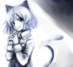 Rule 34 | 00s, 1girl, animal ears, aqua eyes, cat ears, cat tail, cla, necktie, sanya v. litvyak, short hair, smile, solo, strike witches, tail, white hair, world witches series