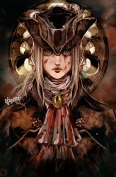 Rule 34 | 1girl, ascot, blonde hair, blood, blood on face, bloodborne, blue eyes, hat, highres, lady maria of the astral clocktower, long hair, looking at viewer, solo, the old hunters, umeyama (toma23)