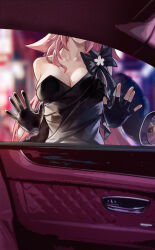 Rule 34 | 1girl, absurdres, bare shoulders, black bow, black dress, black gloves, bow, breasts, cleavage, commentary request, dress, duplicate, genshin impact, gloves, highres, le (huanglongen), long hair, medium breasts, pink hair, pixel-perfect duplicate, solo, upper body, very long hair, yae miko