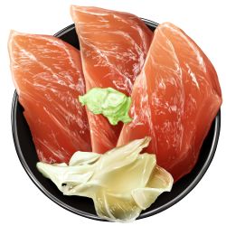 Rule 34 | bowl, fish, fish (food), food, food focus, ginger root, lowres, meat, no humans, original, realistic, sashimi, seafood, simple background, still life, sudou noboru, wasabi, white background
