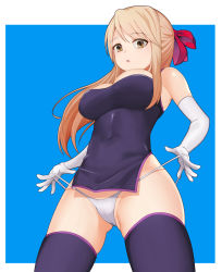 Rule 34 | 1girl, :o, absurdres, bare shoulders, black dress, blonde hair, bow, breasts, brown eyes, cameltoe, china dress, chinese clothes, cleft of venus, covered navel, dopamine70, dress, elbow gloves, gloves, gluteal fold, hair bow, highres, hikaru ga chikyuu ni itakoro, large breasts, long hair, looking at viewer, microdress, panties, panty pull, red bow, shikibu honoka, skindentation, skirt, solo, thighhighs, underwear, white gloves, white panties