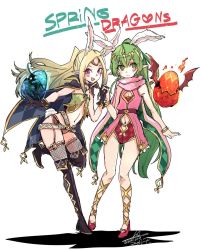 Rule 34 | 2girls, animal ears, artist request, blush, fire emblem, fire emblem: mystery of the emblem, fire emblem awakening, fire emblem heroes, flat chest, full body, gloves, green eyes, green hair, hair ornament, highres, jewelry, long hair, looking at viewer, multiple girls, navel, nintendo, nowi (fire emblem), one eye closed, open mouth, pointy ears, ponytail, rabbit ears, smile, thighhighs, tiki (fire emblem), tiki (young) (fire emblem), very long hair