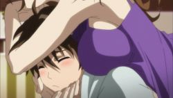Rule 34 | 10s, 1boy, 1girl, age difference, animated, animated gif, blush, breast pillow, breast press, breasts, brown hair, cleavage, closed eyes, guilty crown, large breasts, lowres, mature female, mother and son, original clip, ouma haruka, ouma kurosu, ouma shuu