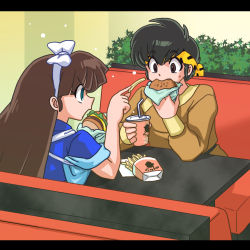 Rule 34 | 1boy, 1girl, burger, eating, hibiki ryouga, kuonji ukyou, ranma 1/2, wanta (futoshi)