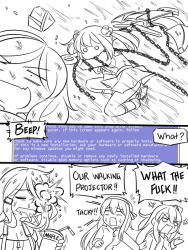 Rule 34 | 5girls, :d, abyssal pacific princess, abyssal ship, anchor, bendy straw, blue screen of death, breasts, bruise, chain, cleavage, comic, cup, disposable cup, double bun, dress, drinking straw, english text, explosion, fang, flying sweatdrops, garrison cap, girls&#039; frontline, greyscale, guin guin, hair between eyes, hair bun, hair ornament, hairband, hat, unworn hat, unworn headwear, holding, holding anchor, holding cup, injury, jacket, kantai collection, kneehighs, long sleeves, medium breasts, michishio (kancolle), mini hat, monochrome, multiple girls, o o, one side up, open mouth, pinafore dress, pleated dress, profanity, remodel (kantai collection), rudder footwear, shoes, sleeveless dress, smile, socks, tac-50 (girls&#039; frontline), twintails, ump40 (girls&#039; frontline), ump45 (girls&#039; frontline), v-shaped eyebrows, water
