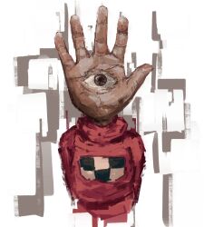 Rule 34 | 1girl, abstract, brown eyes, looking at viewer, madotsuki, medamaude, open hand, red sweater, sketch, solo, surreal, sweater, sweather20, white background, yume nikki