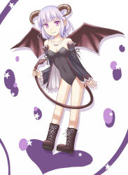 Rule 34 | bad id, bad pixiv id, bare shoulders, bat wings, boots, demon girl, horns, jewelry, necklace, original, silver hair, solo, tail, wings, yuyuzuki (yume usagi)