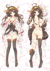 Rule 34 | 10s, 1girl, ass, blush, boots, breasts, brown hair, censored, dakimakura (medium), double bun, hairband, japanese clothes, kantai collection, kongou (kancolle), large breasts, long hair, lying, miko, miniskirt, multiple views, censored nipples, nontraditional miko, nude, on back, on stomach, panties, pleated skirt, side-tie panties, sideboob, skirt, thigh boots, thighhighs, thighhighs pull, tsurusaki takahiro, underwear