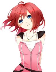 Rule 34 | 1girl, arms behind back, bad id, bad pixiv id, bare shoulders, blue eyes, blush, breasts, kairi (kingdom hearts), kingdom hearts, kingdom hearts ii, red hair, short hair, small breasts, smile, solo