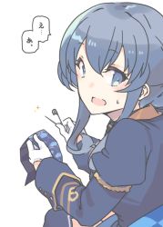 Rule 34 | 1girl, blue eyes, blue hair, cloth, commentary request, gloves, gotland (kancolle), gotland andra (kancolle), hair bun, half gloves, kantai collection, long hair, looking at viewer, military, military uniform, nakadori (movgnsk), open mouth, safety pin, single hair bun, solo, thighhighs, uniform, upper body