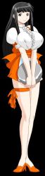 Rule 34 | 1girl, anna miller, aoyama motoko, black eyes, black hair, breasts, covered erect nipples, large breasts, long hair, love hina, non-web source, orange skirt, skirt, solo, tray, waitress