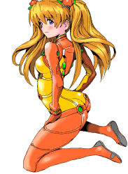 Rule 34 | 1girl, ass, blue eyes, bodysuit, breasts, brown hair, embarrassed, evangelion: 2.0 you can (not) advance, full body, hair ornament, interface headset, koyopi, lips, long hair, looking at viewer, looking to the side, medium breasts, neon genesis evangelion, plugsuit, rebuild of evangelion, red bodysuit, see-through, see-through bodysuit, shiny clothes, skin tight, solo, souryuu asuka langley, test plugsuit, twintails, two side up, very long hair, wide hips