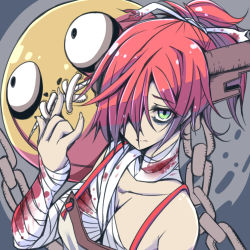 Rule 34 | 1girl, a.b.a, bandages, blood, blood on clothes, blood splatter, bloody bandages, chain, green eyes, guilty gear, guilty gear xx, iguana henshuu-chou, key, looking at viewer, paracelsus (guilty gear), red hair, short hair