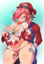 Rule 34 | blue eyes, breasts, breasts squeezed together, clitoris, crossover, crown, cum, cum on legs, drcockula, ear piercing, final fantasy, grabbing, grabbing another&#039;s breast, heart, highres, lactation, leg grab, mario, mario (series), mario basketball 3on3, medium breasts, milk, navel, nintendo, nipples, panties, penis, piercing, pink hair, precum, sex, sex from behind, thick thighs, thigh grab, thigh sex, thighs, underwear, white mage (final fantasy), wide hips