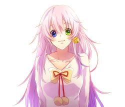 Rule 34 | 10s, 1girl, artist request, bell, blue eyes, female focus, green eyes, heterochromia, jingle bell, k-project, long hair, looking at viewer, neko (k-project), pink hair, simple background, solo, straight hair, sweater, white background