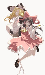Rule 34 | 1569847238, 2girls, absurdres, ascot, back bow, black dress, black footwear, blonde hair, bow, brown eyes, brown hair, closed mouth, collared dress, detached sleeves, dress, frilled bow, frilled hat, frills, full body, gohei, hair bow, hakurei reimu, hat, hat bow, highres, holding, kirisame marisa, long hair, long sleeves, looking at viewer, mary janes, multiple girls, nontraditional miko, puffy short sleeves, puffy sleeves, red bow, red dress, shirt, shoes, short sleeves, simple background, star-shaped pupils, star (symbol), symbol-shaped pupils, touhou, waist bow, white background, white bow, white shirt, white sleeves, wide sleeves, witch, witch hat, yellow ascot, yellow eyes