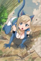 Rule 34 | 1girl, all fours, breasts, cleavage, colorized, eden&#039;s zero, gaston18, highres, large breasts, looking at viewer, mashima hiro, rebecca bluegarden, solo, tagme, tail