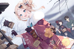 Rule 34 | 1girl, abigail williams (fate), blonde hair, blue eyes, blush, bow, breasts, drawing on another&#039;s face, fate/grand order, fate (series), forehead, fujimaru ritsuka (male), hair bow, highres, japanese clothes, kimono, long hair, looking at viewer, multiple bows, open mouth, parted bangs, sidelocks, small breasts, smile, yukiyama momo