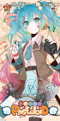Rule 34 | 1girl, :q, aqua eyes, aqua hair, bad id, bad pixiv id, belt, black skirt, bracelet, garter straps, gradient hair, hair ornament, hairclip, hatsune miku, jewelry, long hair, microphone, miniskirt, mo2ica, monicanc, multicolored hair, musical note, necktie, skirt, smile, solo, star (symbol), striped clothes, striped thighhighs, tattoo, thighhighs, tongue, tongue out, twintails, very long hair, vocaloid