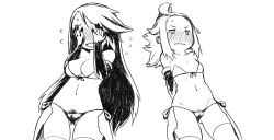 Rule 34 | 2girls, agnes oblige, artist request, bikini, blush, bravely default: flying fairy, breasts, cleavage, covering face, edea lee, large breasts, long hair, monochrome, multiple girls, pubic hair, short hair, small breasts, swimsuit