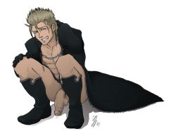 Rule 34 | 1boy, abs, blonde hair, cum, demyx, full body, kingdom hearts, male focus, muscular, organization xiii, penis, smile, solo, square enix, testicles