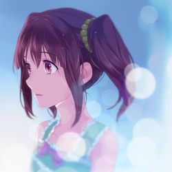 Rule 34 | 10s, 1girl, bad id, bad pixiv id, blurry, bokeh, brown eyes, brown hair, depth of field, hair ornament, idolmaster, idolmaster cinderella girls, jumping dogeza, light particles, lips, ogata chieri, portrait, profile, short hair, short twintails, solo, twintails, wet, wet hair