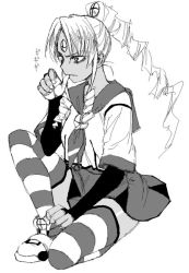 Rule 34 | greyscale, monochrome, os-tan, solo, striped clothes, striped thighhighs, thighhighs, vista-tan, vistake