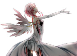 Rule 34 | 10s, 1girl, agepan, angel wings, bare shoulders, black thighhighs, detached sleeves, elbow gloves, gloves, guilty crown, hair ornament, hairclip, hand on own chest, highres, long hair, music, pink hair, red eyes, singing, solo, thighhighs, twintails, wings, yuzuriha inori