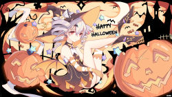 Rule 34 | 1girl, 39s, absurdres, artist name, ass, black dress, black footwear, bronya zaychik, bronya zaychik (snowy sniper), closed mouth, dress, drill hair, full body, gloves, grey eyes, grey hair, halloween, halloween costume, happy halloween, hat, highres, homu (honkai impact), honkai (series), honkai impact 3rd, looking at viewer, moon, no panties, orange sky, outdoors, pumpkin, single glove, single thighhigh, sky, sleeveless, sleeveless dress, solo, thighhighs, twin drills, witch, witch hat