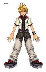 Rule 34 | 1boy, blonde hair, blue eyes, clothes, kingdom hearts, kingdom hearts ii, looking at viewer, male focus, pants, roxas, shirt, shoes, short hair, simple background, solo, spiked hair, standing