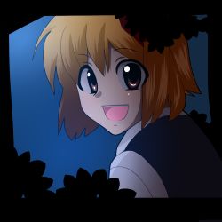 Rule 34 | 1girl, amazon (taitaitaira), bad id, bad pixiv id, blonde hair, close-up, embodiment of scarlet devil, female focus, night, open mouth, rumia, short hair, solo, taitaitaira, touhou