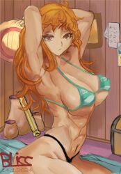 Rule 34 | 1girl, abs, absurdres, bikini, bliss(author), cleavage cutout, clothing cutout, curvy, dynamic pose, ginger, hat, highres, long hair, muscular, muscular arms, muscular female, muscular legs, nami (one piece), one piece, orange eyes, orange hair, red hair, shiny skin, straw hat, swimsuit, thong, thong bikini, very long hair, wide hips