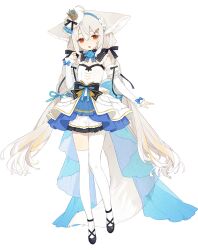 Rule 34 | 1girl, ahoge, animal ear fluff, animal ears, asymmetrical legwear, bacheally, bare shoulders, black footwear, black ribbon, blue bow, blue flower, blue headband, blue rose, bow, bowtie, braid, bubble skirt, child, collar, crown, detached collar, detached sleeves, dress, ears down, elbow gloves, flower, fox ears, fox girl, fox tail, frilled sleeves, frills, full body, gloves, hair between eyes, hair bow, hair ornament, hand up, headband, high collar, large ears, large tail, layered dress, long hair, looking at viewer, low twintails, mini crown, open mouth, original, pantyhose, red eyes, ribbon, rose, sakurada shiro (hy plus), shoes, short dress, simple background, single leg pantyhose, single thighhigh, skirt, sleeveless, sleeveless dress, sleeves past wrists, solo, standing, tail, thighhighs, twin braids, twintails, uneven legwear, very long hair, white background, white dress, white hair, white pantyhose, white sleeves, white thighhighs