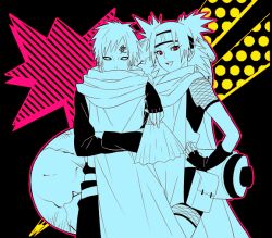 Rule 34 | fingerless gloves, fishnets, forehead protector, gaara (naruto), gloves, gourd, hand on own hip, hip focus, naruto, naruto (series), noro (king), quad tails, scroll, standing, temari (naruto)