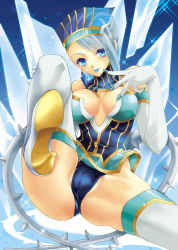 Rule 34 | 10s, 1girl, bare shoulders, blue eyes, blue hair, blue rose (tiger &amp; bunny), boots, breasts, cameltoe, cleavage, earrings, elbow gloves, fingernails, fingernails over gloves, gloves, hasei agana, hat, high heels, jewelry, karina lyle, pussy, lipstick, makeup, matching hair/eyes, pussy, shoes, short hair, solo, superhero costume, thigh boots, thighhighs, tiger &amp; bunny