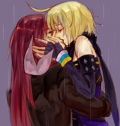 Rule 34 | 00s, 2boys, emil castagnier, kiss, male focus, multiple boys, purple background, rain, red hair, richter abend, tales of (series), tales of symphonia, tales of symphonia: dawn of the new world, yaoi